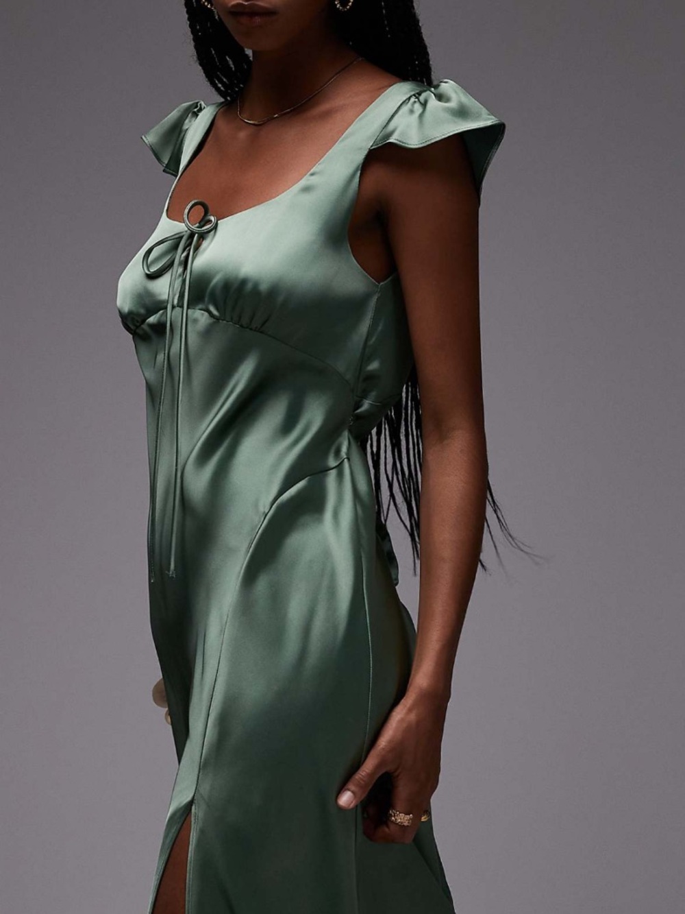 ASOS Satin Green Tie-Front Maxi Dress size 10 NEVER WARN - Picture 2 of 3